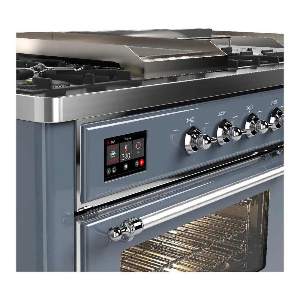 Ilve UM60FSNR3BGCLP Ilve Um60Fsnr3Bgclp Majestic Iii 60 Inch Dual Fuel Range With 7 Burners, Griddle And French Top, Dual Function Burner With Up To 25,000 Btu (Liquid Propane, Triple Glass Door, Blue Grey, Chrome) - Image 7