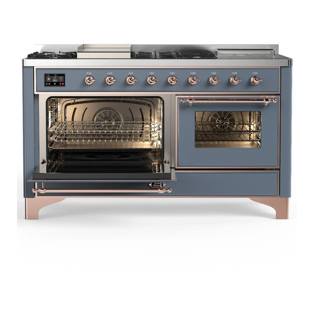 Ilve UM60FSNR3BGP Ilve Um60Fsnr3Bgp Majestic Iii 60 Inch Dual Fuel Range With 7 Burners, Griddle And French Top, Dual Function Burner With Up To 25,000 Btu (Natural Gas, Triple Glass Door, Blue Grey, Copper) - Image 3