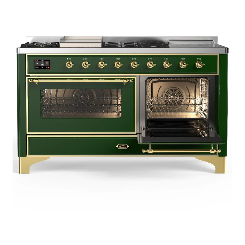 Ilve UM60FSNR3EGGLP Ilve Um60Fsnr3Egglp Majestic Iii 60 Inch Dual Fuel Range With 7 Burners, Griddle And French Top, Dual Function Burner With Up To 25,000 Btu (Liquid Propane, Triple Glass Door, Emerald Green, Brass) - Image 4