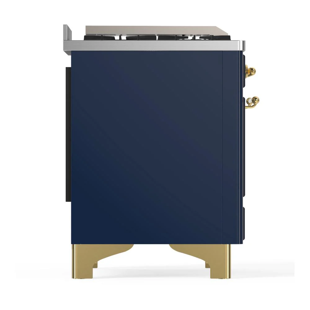 Ilve UM60FSNR3MBGLP Ilve Um60Fsnr3Mbglp Majestic Iii 60 Inch Dual Fuel Range With 7 Burners, Griddle And French Top, Dual Function Burner With Up To 25,000 Btu (Liquid Propane, Triple Glass Door, Midnight Blue, Brass) - Image 8