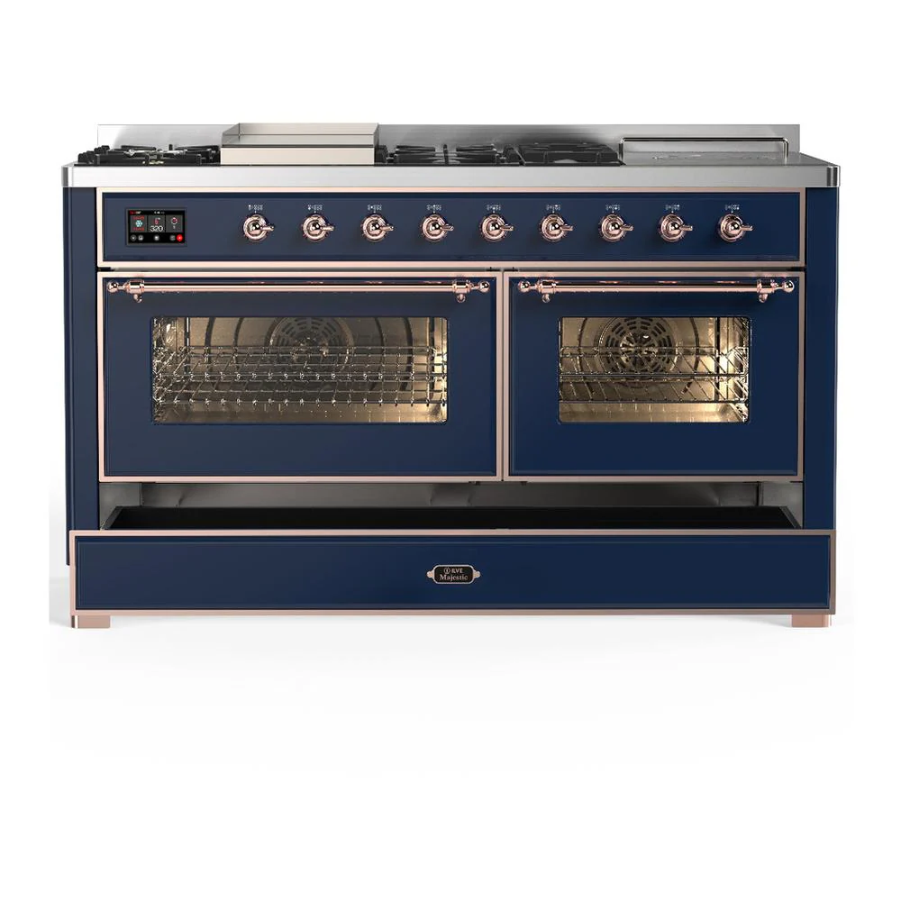 Ilve UM60FSNR3MBP Ilve Um60Fsnr3Mbp Majestic Iii 60 Inch Dual Fuel Range With 7 Burners, Griddle And French Top, Dual Function Burner With Up To 25,000 Btu (Natural Gas, Triple Glass Door, Midnight Blue, Copper) - Image 5