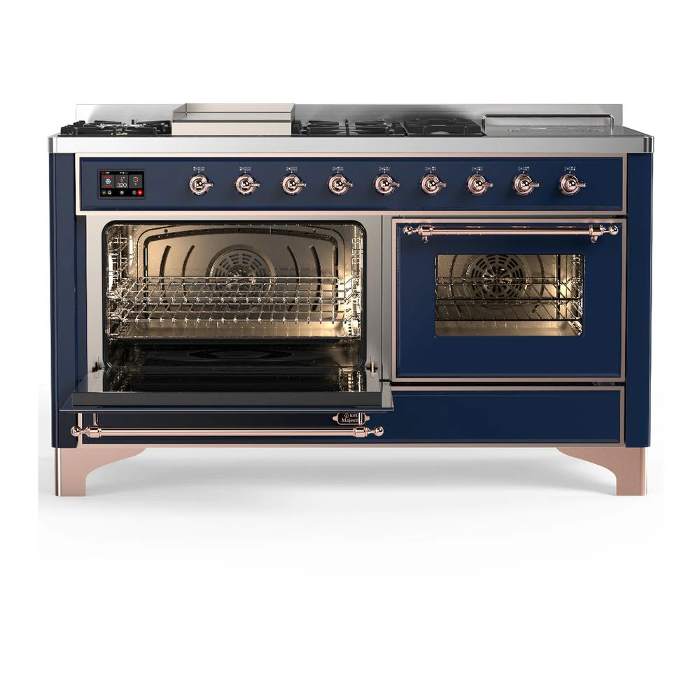 Ilve UM60FSNR3MBPLP Ilve Um60Fsnr3Mbplp Majestic Iii 60 Inch Dual Fuel Range With 7 Burners, Griddle And French Top, Dual Function Burner With Up To 25,000 Btu (Liquid Propane, Triple Glass Door, Midnight Blue, Copper) - Image 3