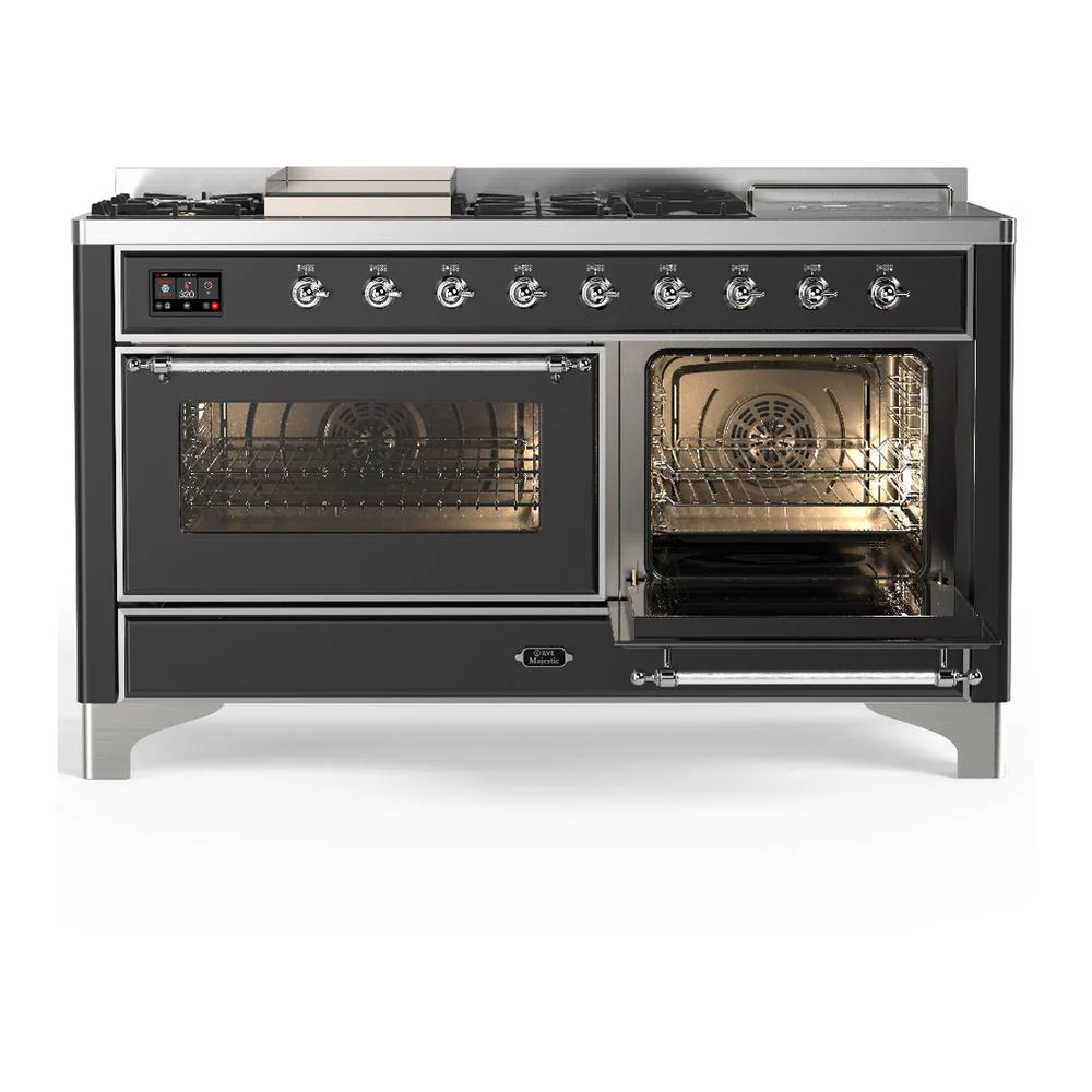 Ilve UM60FSNR3MGC Ilve Um60Fsnr3Mgc Majestic Iii 60 Inch Dual Fuel Range With 7 Burners, Griddle And French Top, Dual Function Burner With Up To 25,000 Btu (Natural Gas, Triple Glass Door, Graphite Matte, Chrome) - Image 4