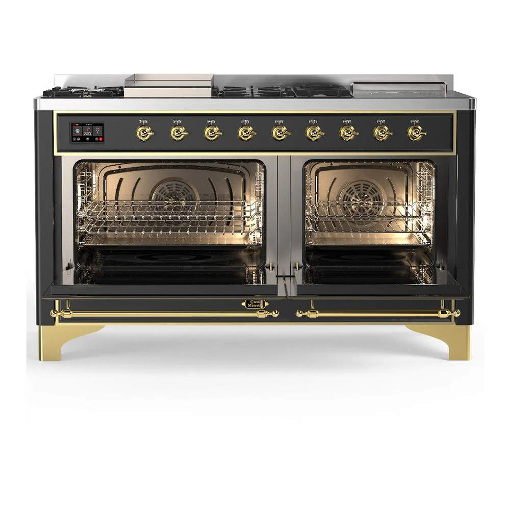 Ilve UM60FSNR3MGGLP Ilve Um60Fsnr3Mgglp Majestic Iii 60 Inch Dual Fuel Range With 7 Burners, Griddle And French Top, Dual Function Burner With Up To 25,000 Btu (Liquid Propane, Triple Glass Door, Graphite Matte, Brass) - Image 2