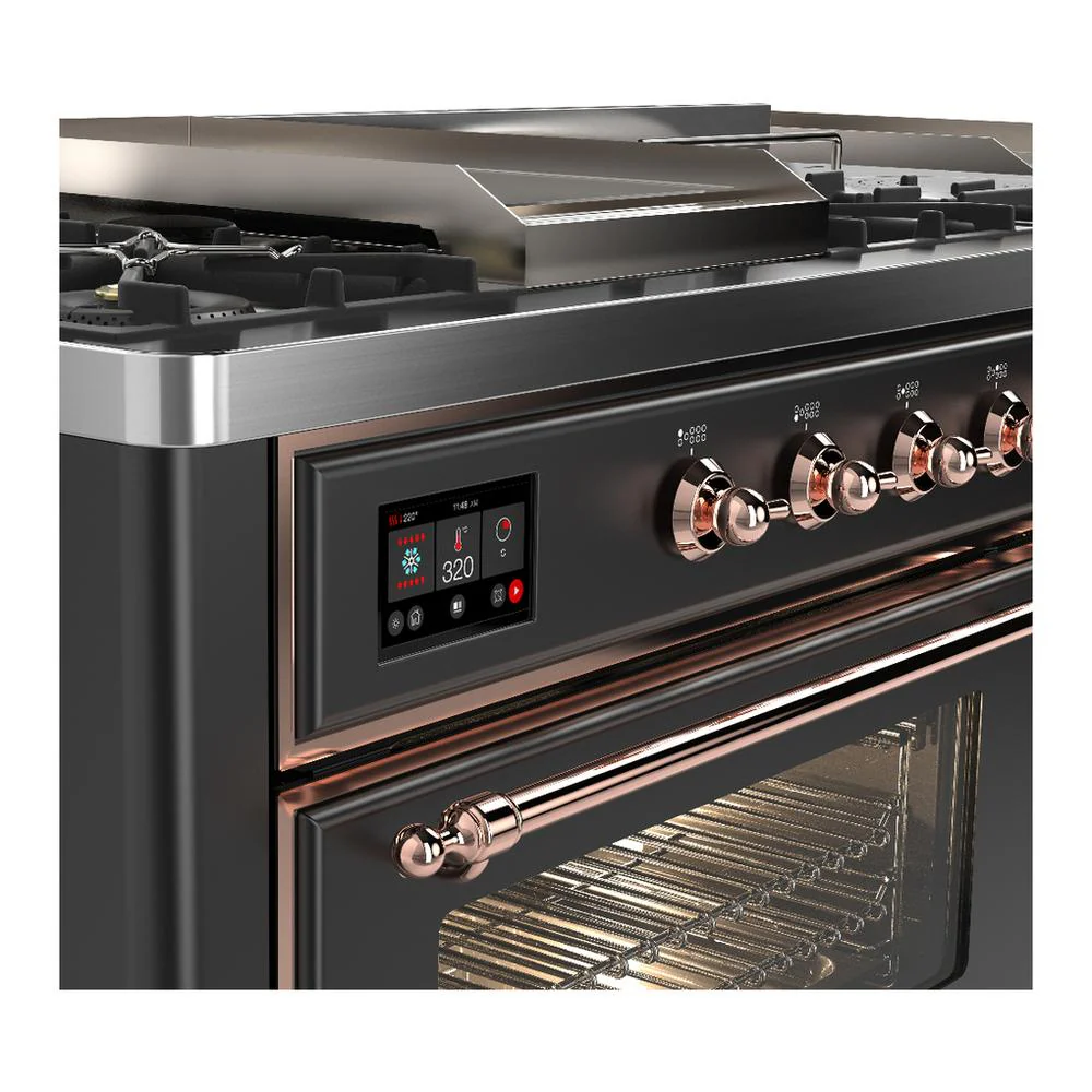 Ilve UM60FSNR3MGP Ilve Um60Fsnr3Mgp Majestic Iii 60 Inch Dual Fuel Range With 7 Burners, Griddle And French Top, Dual Function Burner With Up To 25,000 Btu (Natural Gas, Triple Glass Door, Graphite Matte, Copper) - Image 7