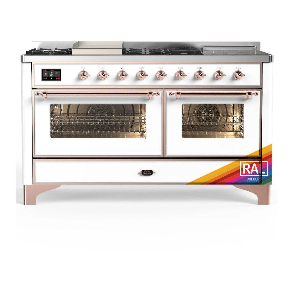 Ilve UM60FSNR3RAPLP Ilve Um60Fsnr3Raplp Majestic Iii 60 Inch Dual Fuel Range With 7 Burners, Griddle And French Top, Dual Function Burner With Up To 25,000 Btu (Liquid Propane, Triple Glass Door, Ral, Copper)