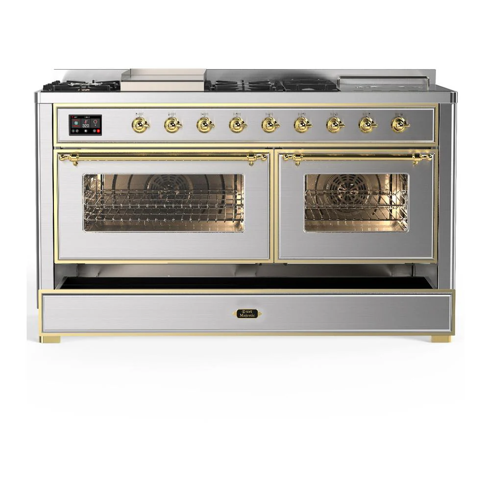 Ilve UM60FSNR3SSGLP Ilve Um60Fsnr3Ssglp Majestic Iii 60 Inch Dual Fuel Range With 7 Burners, Griddle And French Top, Dual Function Burner With Up To 25,000 Btu (Liquid Propane, Triple Glass Door, Stainless Steel, Brass) - Image 5