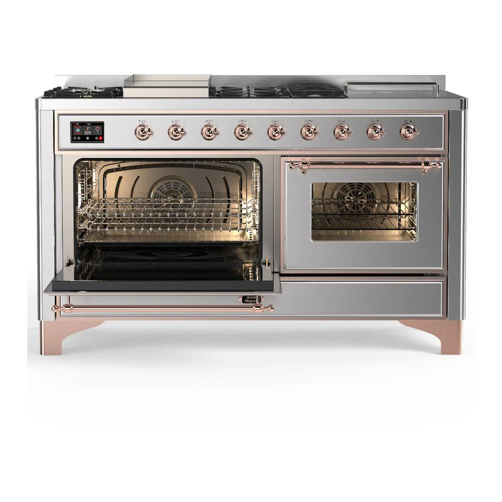 Ilve UM60FSNR3SSP Ilve Um60Fsnr3Ssp Majestic Iii 60 Inch Dual Fuel Range With 7 Burners, Griddle And French Top, Dual Function Burner With Up To 25,000 Btu (Natural Gas, Triple Glass Door, Stainless Steel, Copper) - Image 3