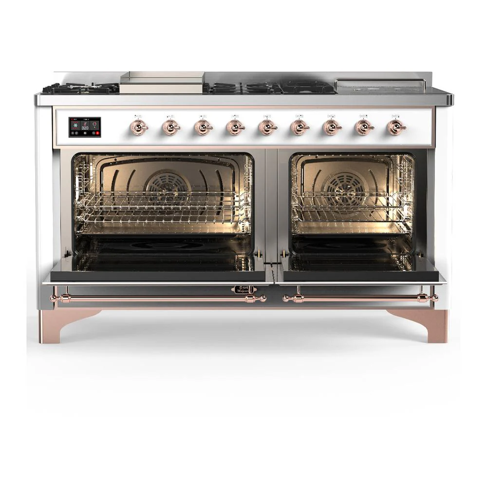 Ilve UM60FSNR3WHPLP Ilve Um60Fsnr3Whplp Majestic Iii 60 Inch Dual Fuel Range With 7 Burners, Griddle And French Top, Dual Function Burner With Up To 25,000 Btu (Liquid Propane, Triple Glass Door, White, Copper) - Image 2