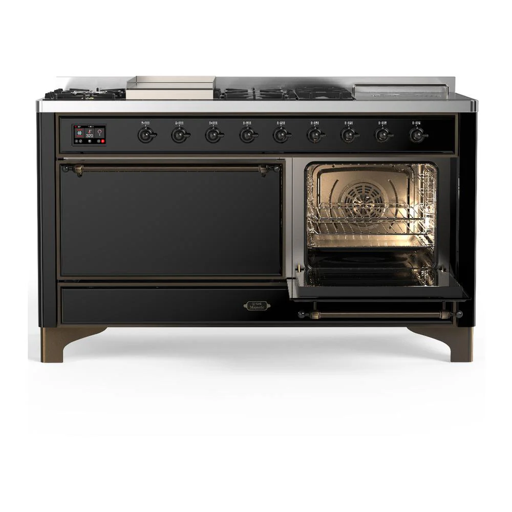 Ilve UM60FSQNR3BKBLP Ilve Um60Fsqnr3Bkblp Majestic Iii 60 Inch Dual Fuel Range With 7 Burners, Griddle And French Top, Dual Function Burner With Up To 25,000 Btu (Liquid Propane, Solid Door, Glossy Black, Burnished) - Image 4