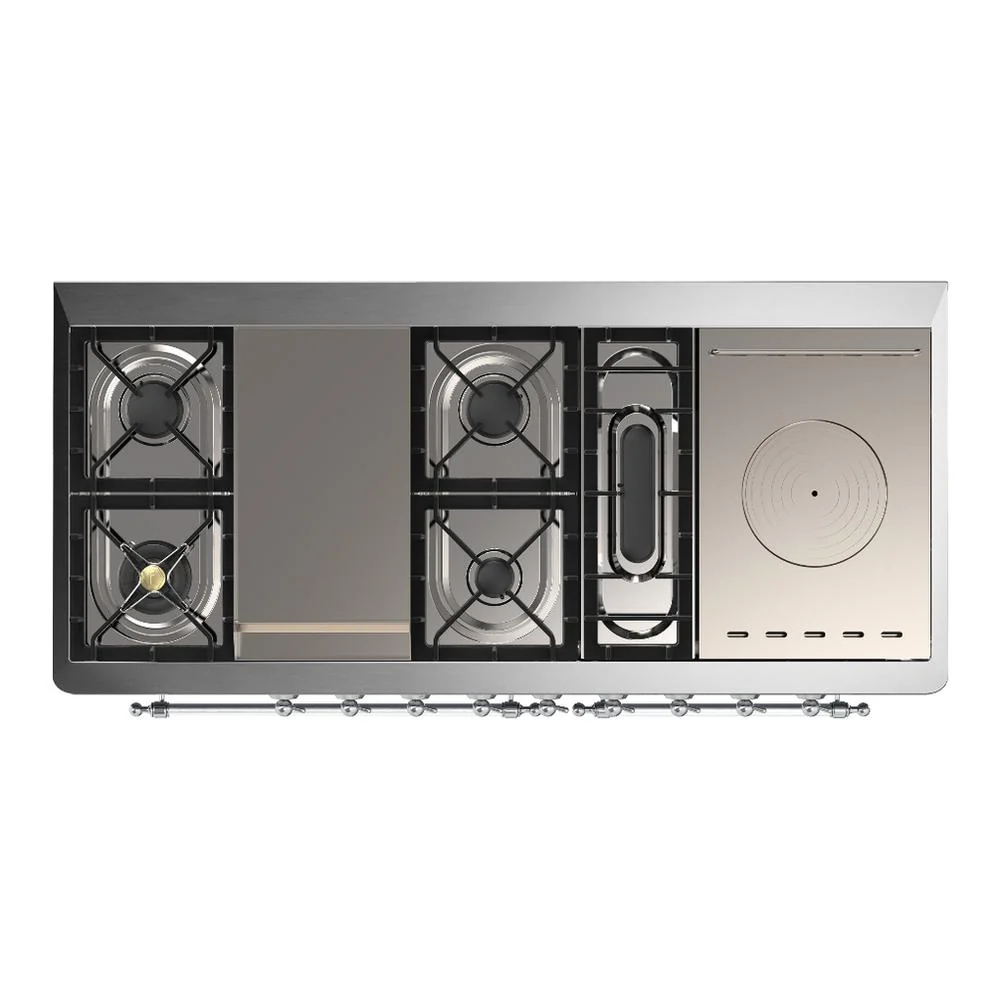 Ilve UM60FSQNR3BKCLP Ilve Um60Fsqnr3Bkclp Majestic Iii 60 Inch Dual Fuel Range With 7 Burners, Griddle And French Top, Dual Function Burner With Up To 25,000 Btu (Liquid Propane, Solid Door, Glossy Black, Chrome) - Image 6