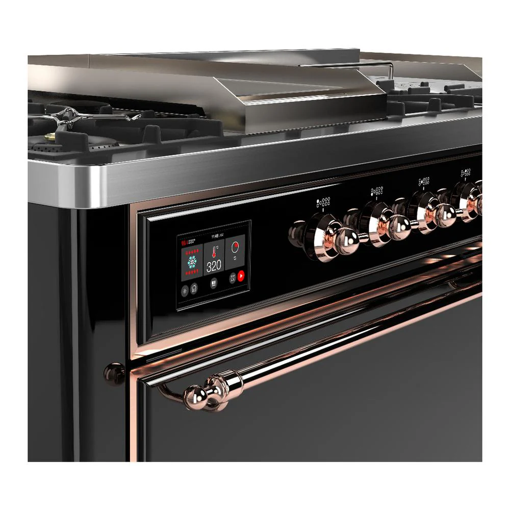 Ilve UM60FSQNR3BKPLP Ilve Um60Fsqnr3Bkplp Majestic Iii 60 Inch Dual Fuel Range With 7 Burners, Griddle And French Top, Dual Function Burner With Up To 25,000 Btu (Liquid Propane, Solid Door, Glossy Black, Copper) - Image 7