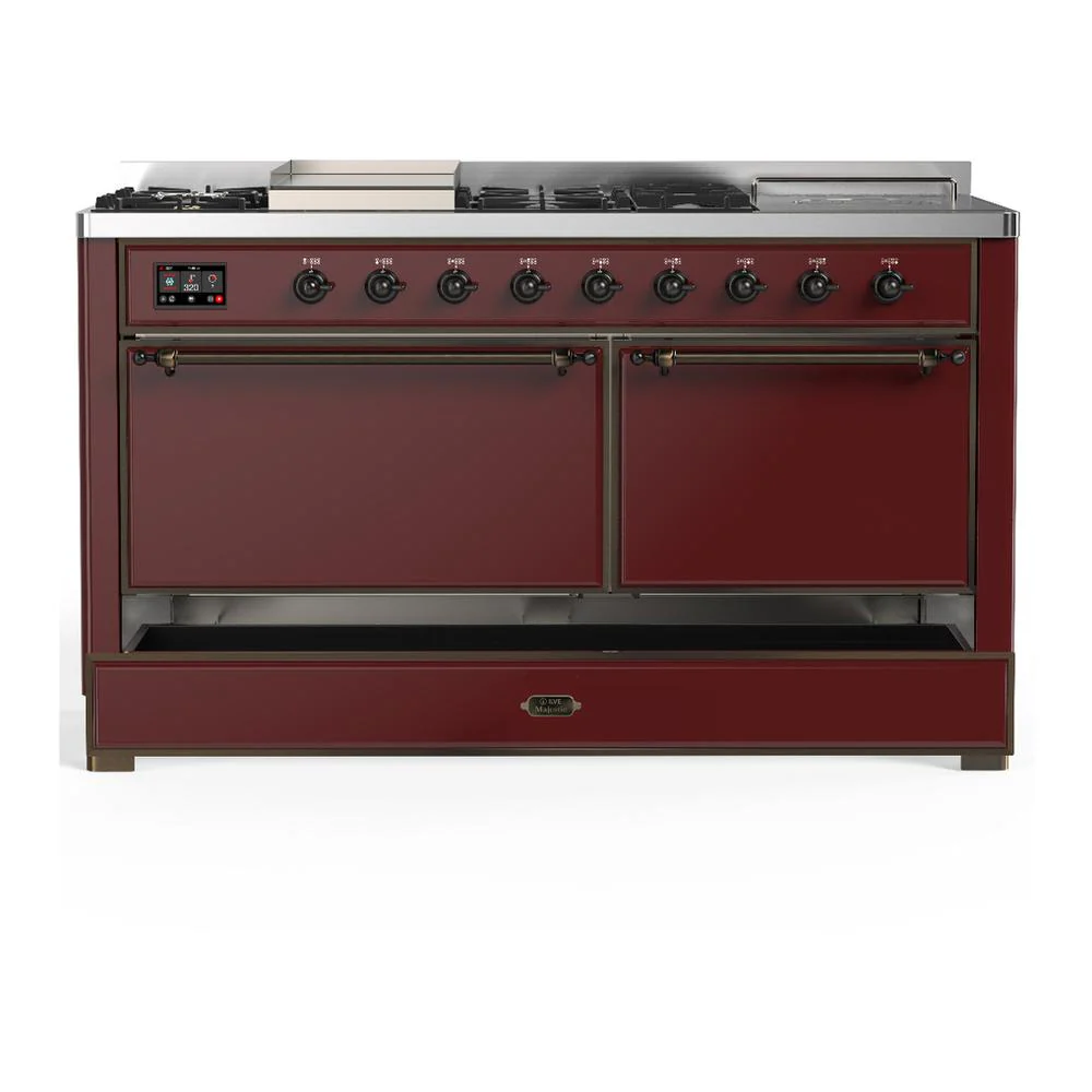 Ilve UM60FSQNR3BUB Ilve Um60Fsqnr3Bub Majestic Iii 60 Inch Dual Fuel Range With 7 Burners, Griddle And French Top, Dual Function Burner With Up To 25,000 Btu (Natural Gas, Solid Door, Burgundy, Burnished) - Image 5