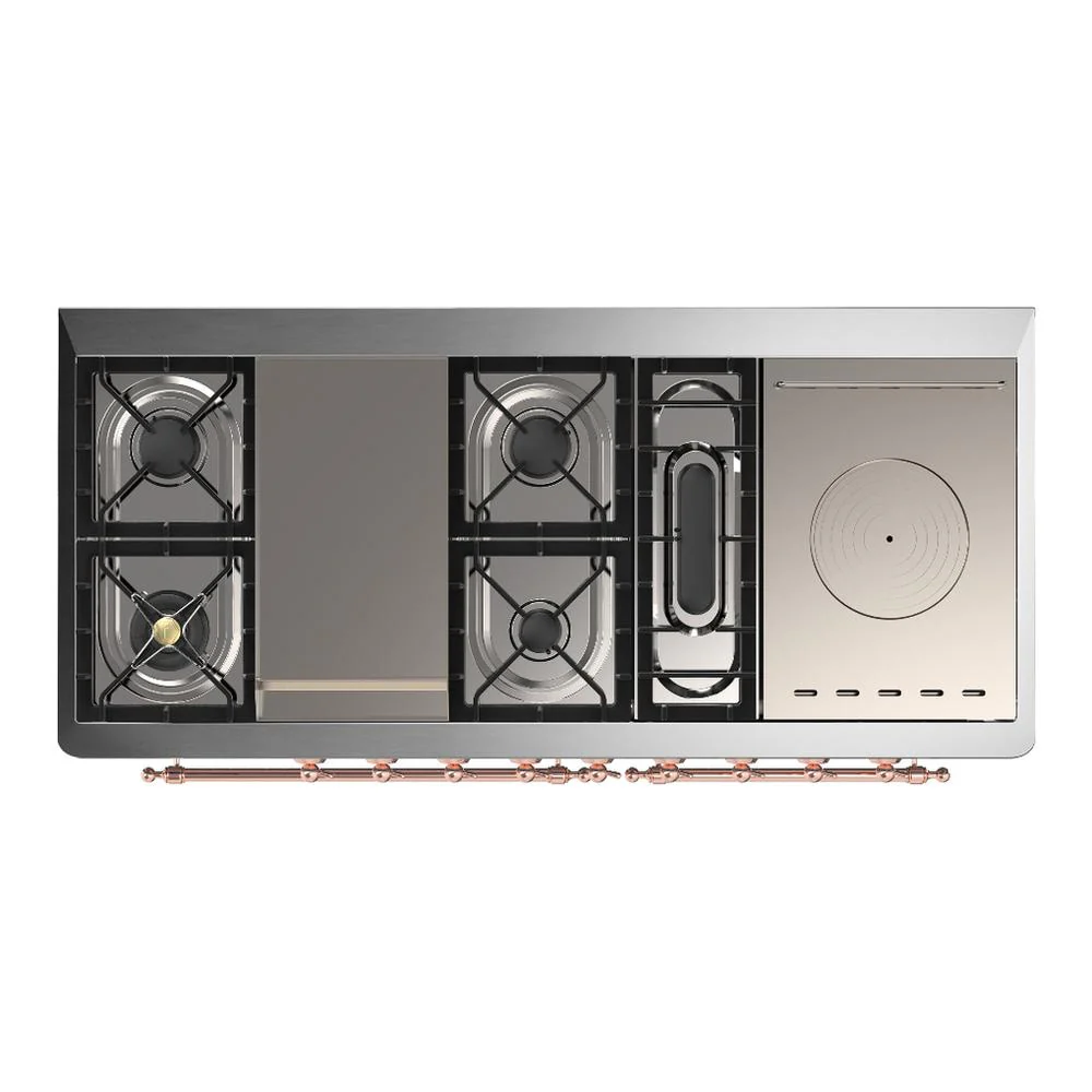 Ilve UM60FSQNR3BUP Ilve Um60Fsqnr3Bup Majestic Iii 60 Inch Dual Fuel Range With 7 Burners, Griddle And French Top, Dual Function Burner With Up To 25,000 Btu (Natural Gas, Solid Door, Burgundy, Copper) - Image 6