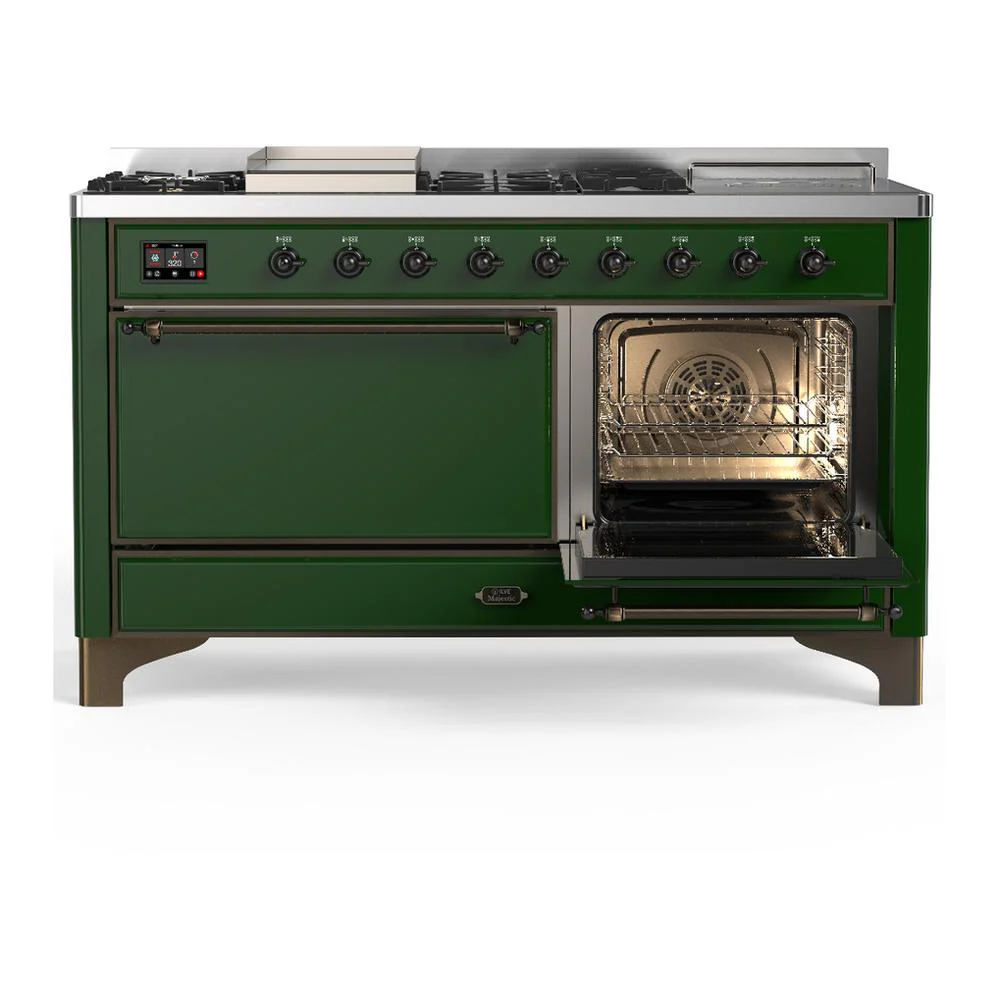 Ilve UM60FSQNR3EGB Ilve Um60Fsqnr3Egb Majestic Iii 60 Inch Dual Fuel Range With 7 Burners, Griddle And French Top, Dual Function Burner With Up To 25,000 Btu (Natural Gas, Solid Door, Emerald Green, Burnished) - Image 4