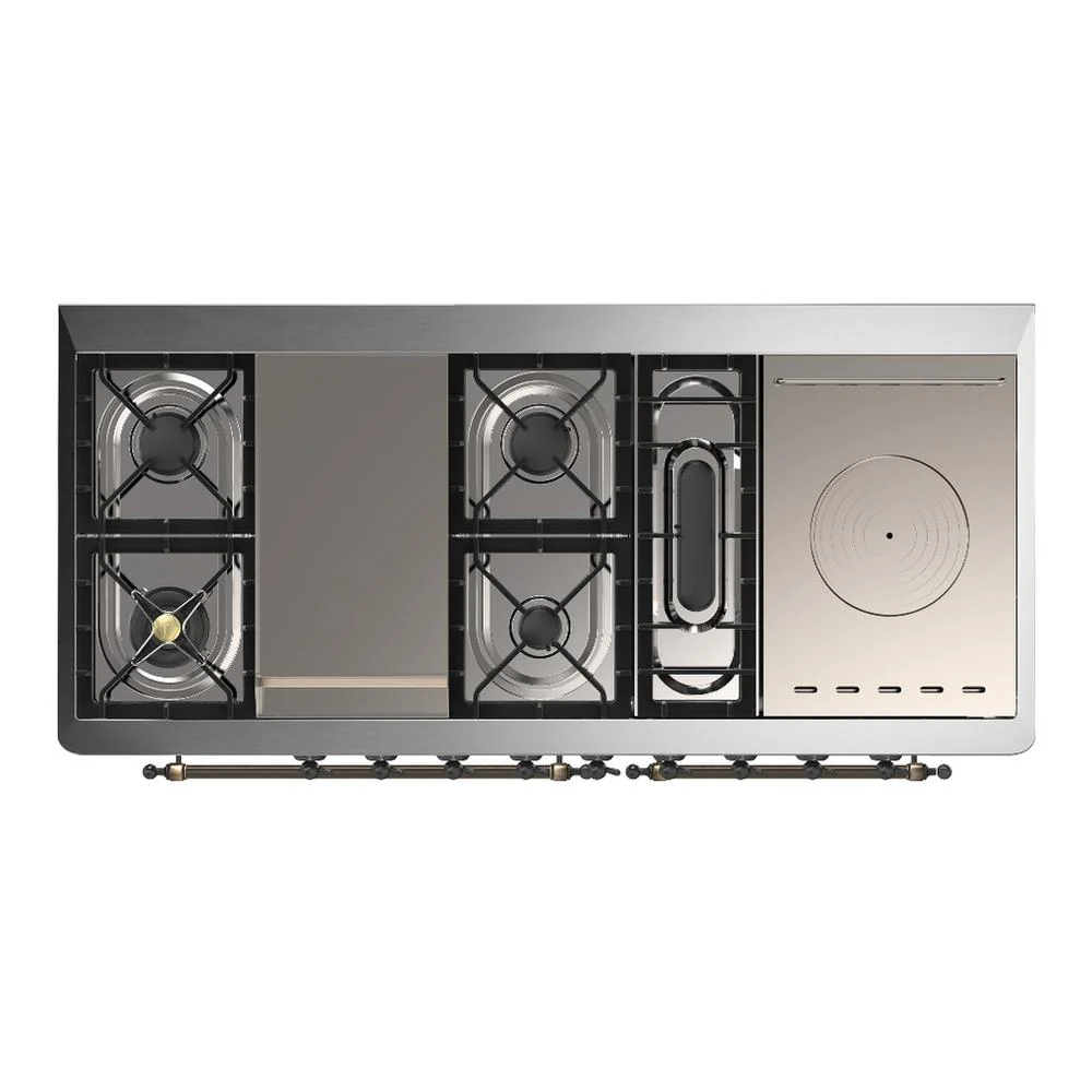 Ilve UM60FSQNR3MBB Ilve Um60Fsqnr3Mbb Majestic Iii 60 Inch Dual Fuel Range With 7 Burners, Griddle And French Top, Dual Function Burner With Up To 25,000 Btu (Natural Gas, Solid Door, Midnight Blue, Burnished) - Image 6
