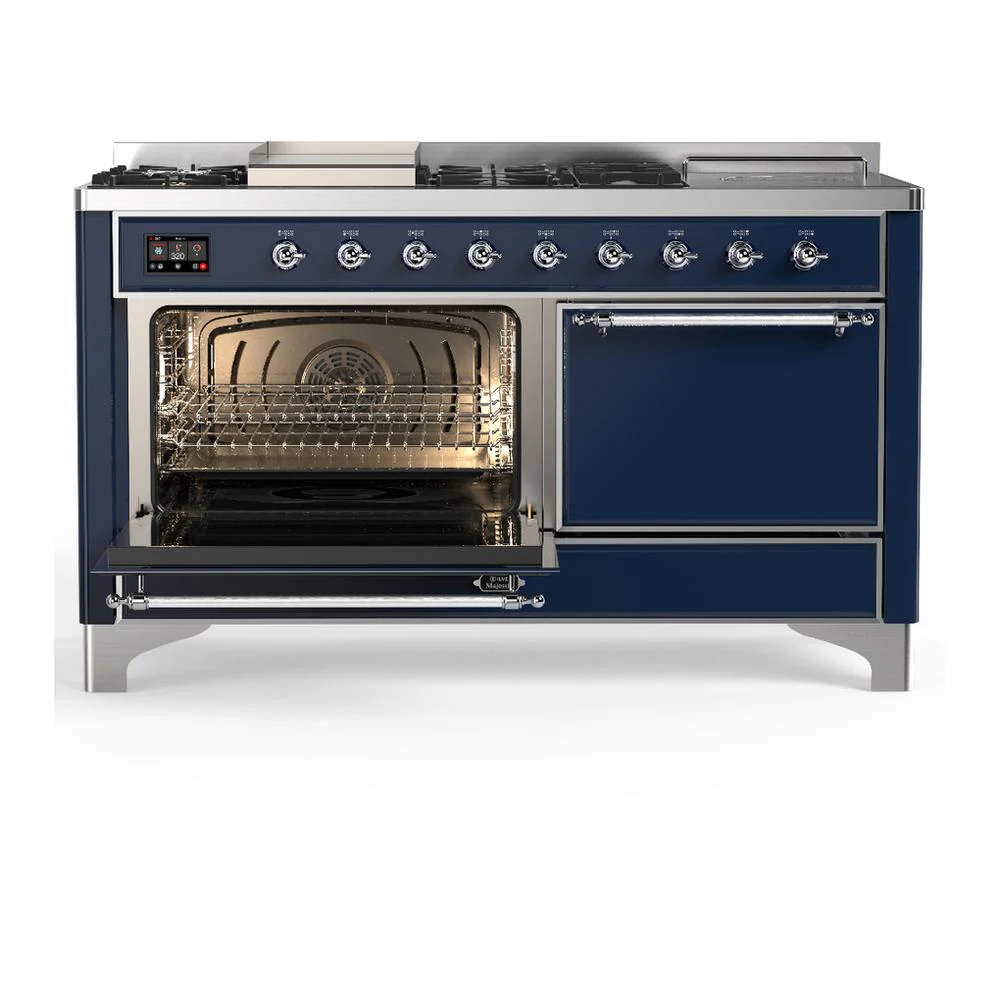 Ilve UM60FSQNR3MBC Ilve Um60Fsqnr3Mbc Majestic Iii 60 Inch Dual Fuel Range With 7 Burners, Griddle And French Top, Dual Function Burner With Up To 25,000 Btu (Natural Gas, Solid Door, Midnight Blue, Chrome) - Image 3
