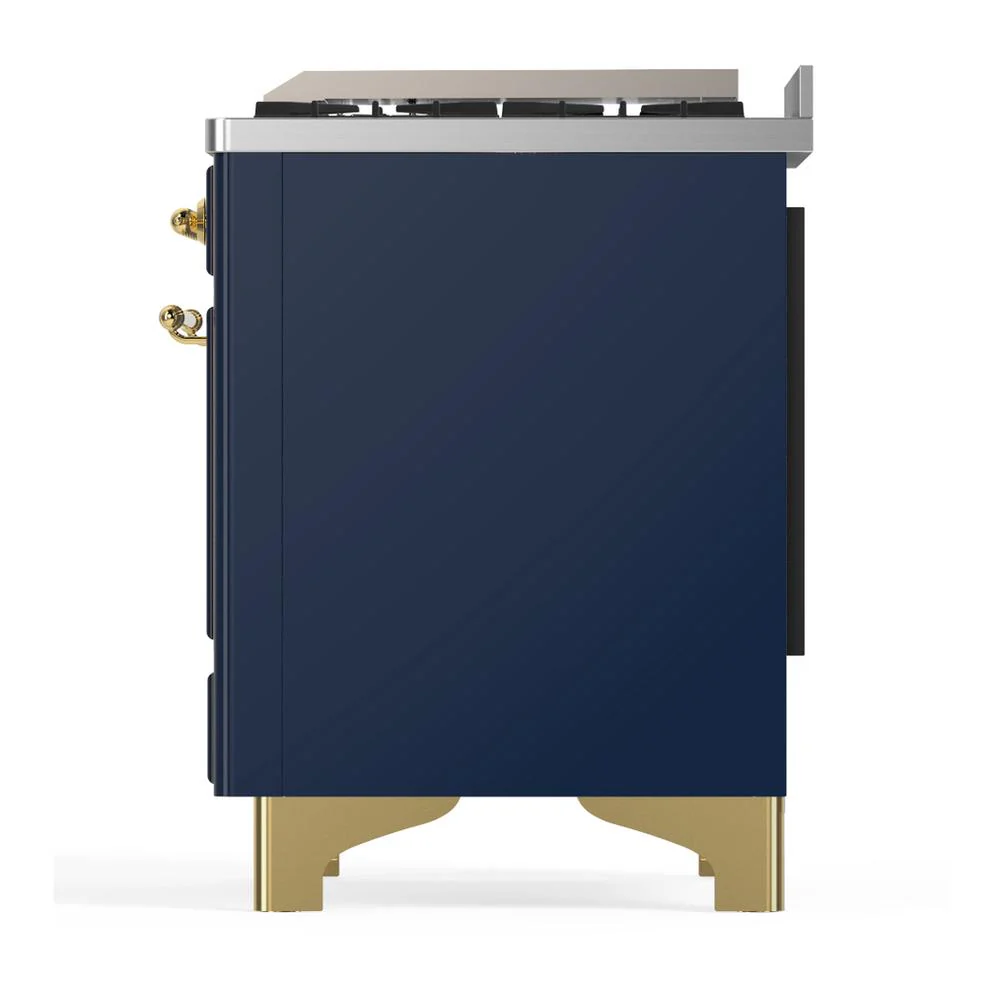 Ilve UM60FSQNR3MBGLP Ilve Um60Fsqnr3Mbglp Majestic Iii 60 Inch Dual Fuel Range With 7 Burners, Griddle And French Top, Dual Function Burner With Up To 25,000 Btu (Liquid Propane, Solid Door, Midnight Blue, Brass) - Image 9