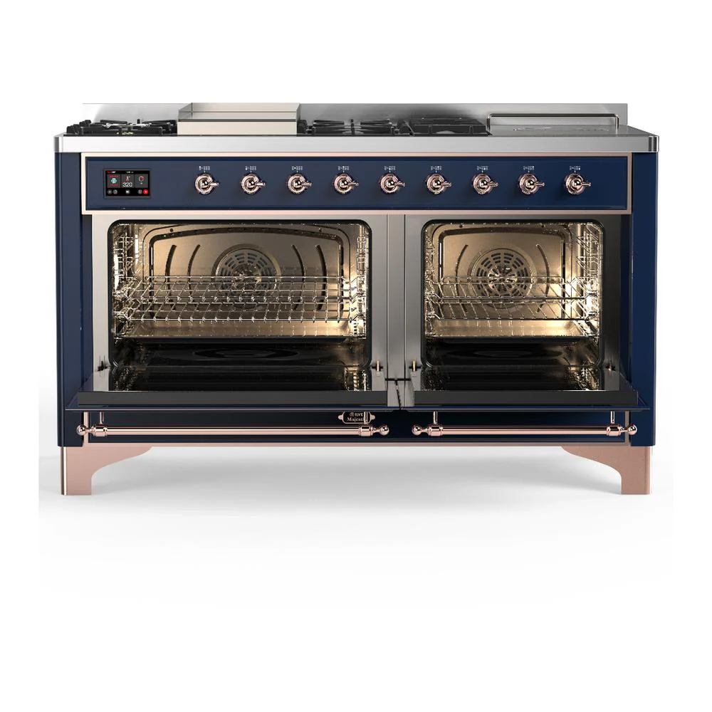 Ilve UM60FSQNR3MBP Ilve Um60Fsqnr3Mbp Majestic Iii 60 Inch Dual Fuel Range With 7 Burners, Griddle And French Top, Dual Function Burner With Up To 25,000 Btu (Natural Gas, Solid Door, Midnight Blue, Copper) - Image 2