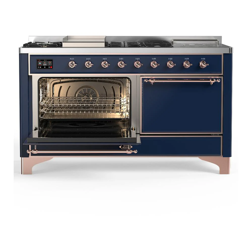 Ilve UM60FSQNR3MBP Ilve Um60Fsqnr3Mbp Majestic Iii 60 Inch Dual Fuel Range With 7 Burners, Griddle And French Top, Dual Function Burner With Up To 25,000 Btu (Natural Gas, Solid Door, Midnight Blue, Copper) - Image 3