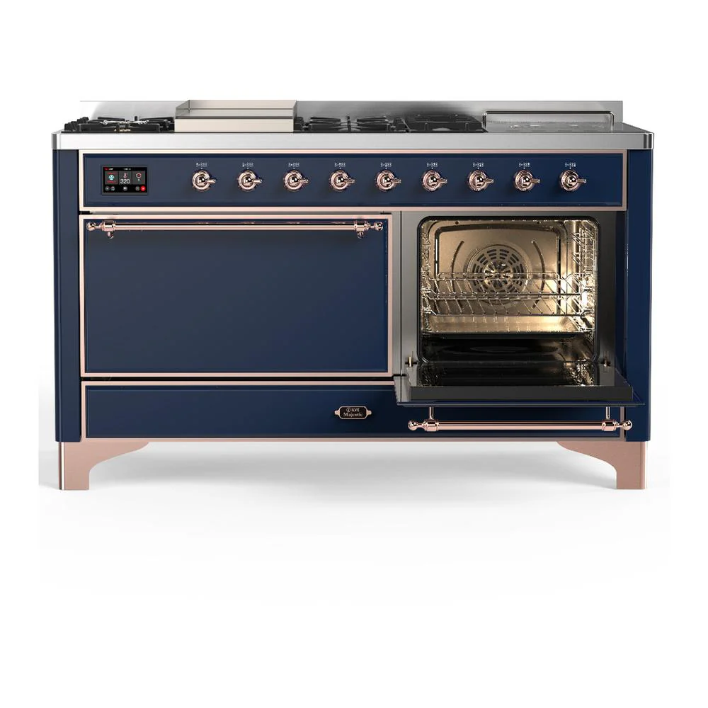 Ilve UM60FSQNR3MBPLP Ilve Um60Fsqnr3Mbplp Majestic Iii 60 Inch Dual Fuel Range With 7 Burners, Griddle And French Top, Dual Function Burner With Up To 25,000 Btu (Liquid Propane, Solid Door, Midnight Blue, Copper) - Image 4