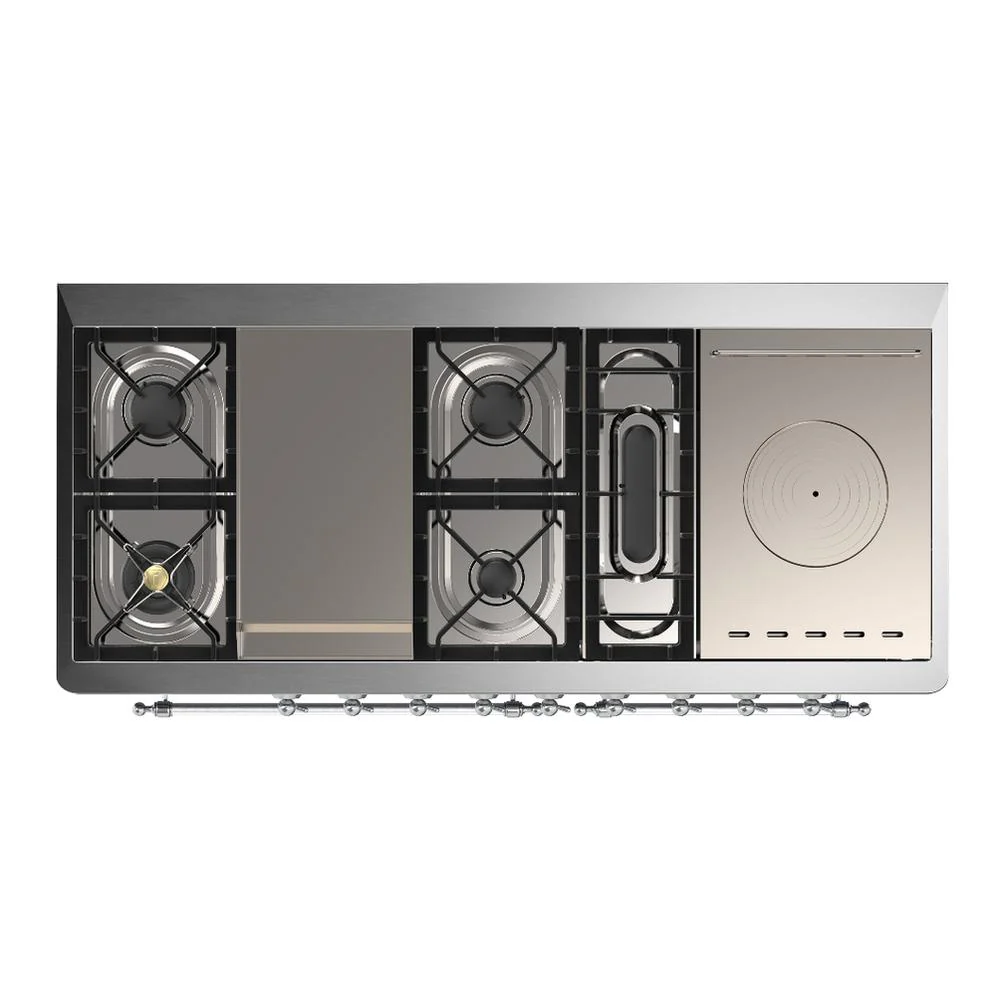 Ilve UM60FSQNR3MGC Ilve Um60Fsqnr3Mgc Majestic Iii 60 Inch Dual Fuel Range With 7 Burners, Griddle And French Top, Dual Function Burner With Up To 25,000 Btu (Natural Gas, Solid Door, Graphite Matte, Chrome) - Image 6