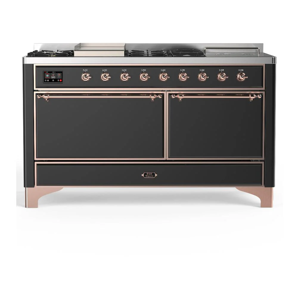 Ilve UM60FSQNR3MGP Ilve Um60Fsqnr3Mgp Majestic Iii 60 Inch Dual Fuel Range With 7 Burners, Griddle And French Top, Dual Function Burner With Up To 25,000 Btu (Natural Gas, Solid Door, Graphite Matte, Copper)