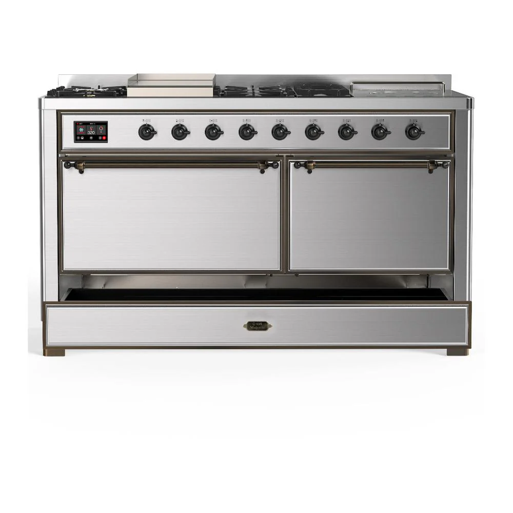 Ilve UM60FSQNR3SSB Ilve Um60Fsqnr3Ssb Majestic Iii 60 Inch Dual Fuel Range With 7 Burners, Griddle And French Top, Dual Function Burner With Up To 25,000 Btu (Natural Gas, Solid Door, Stainless Steel, Burnished) - Image 5