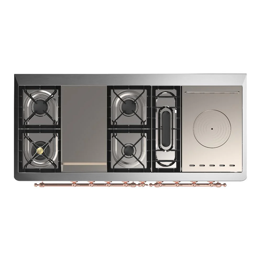 Ilve UM60FSQNR3SSPLP Ilve Um60Fsqnr3Ssplp Majestic Iii 60 Inch Dual Fuel Range With 7 Burners, Griddle And French Top, Dual Function Burner With Up To 25,000 Btu (Liquid Propane, Solid Door, Stainless Steel, Copper) - Image 6