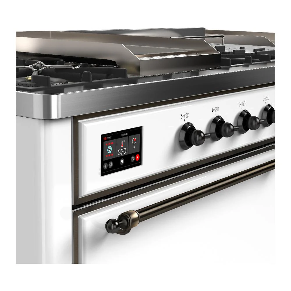 Ilve UM60FSQNR3WHBLP Ilve Um60Fsqnr3Whblp Majestic Iii 60 Inch Dual Fuel Range With 7 Burners, Griddle And French Top, Dual Function Burner With Up To 25,000 Btu (Liquid Propane, Solid Door, White, Burnished) - Image 7