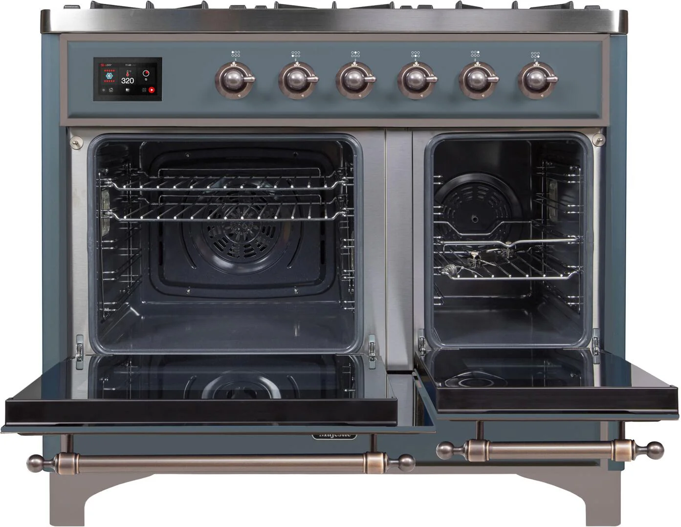 Ilve UMD10FDNS3BGB Majestic Ii 40 Inch Dual Fuel Natural Gas Freestanding Range In Blue Grey With Bronze Trim - Image 2