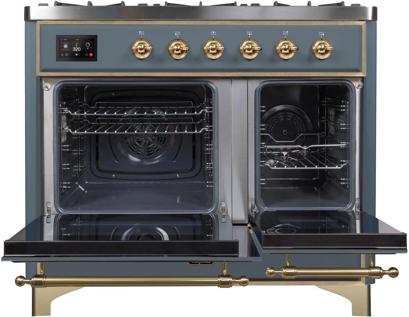Ilve UMD10FDNS3BGG Majestic Ii 40 Inch Dual Fuel Natural Gas Freestanding Range In Blue Grey With Brass Trim - Image 3