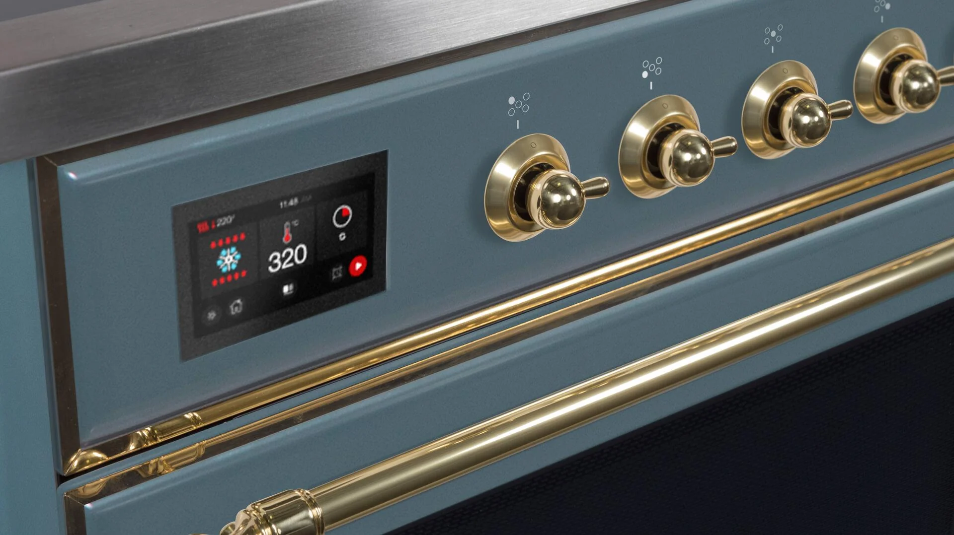 Ilve UMD10FDNS3BGG Majestic Ii 40 Inch Dual Fuel Natural Gas Freestanding Range In Blue Grey With Brass Trim - Image 9
