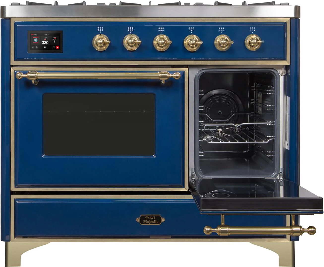 Ilve UMD10FDNS3MBG Majestic Ii 40 Inch Dual Fuel Natural Gas Freestanding Range In Blue With Brass Trim - Image 4