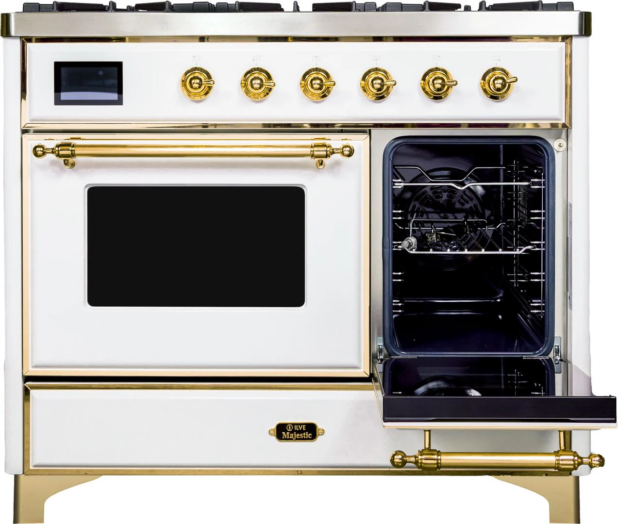 Ilve UMD10FDNS3WHGLP Majestic Ii 40 Inch Dual Fuel Liquid Propane Freestanding Range In White With Brass Trim - Image 4