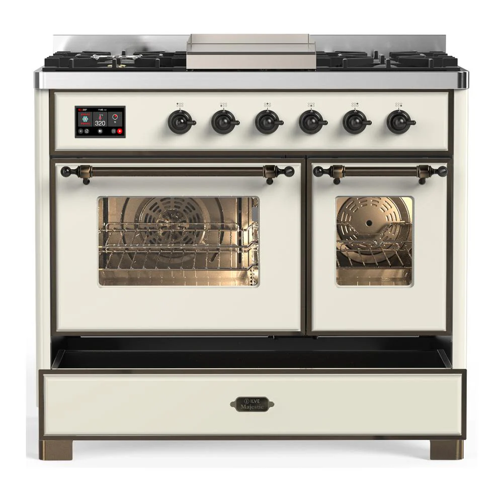 Ilve UMD40FNR3AWB Ilve Umd40Fnr3Awb Majestic Iii 40 Inch Dual Fuel Range With 6 Burners And Griddle, Dual Function Burner Up To 25,000 Btu (Natural Gas, Triple Glass Door, Antique White, Burnished) - Image 5
