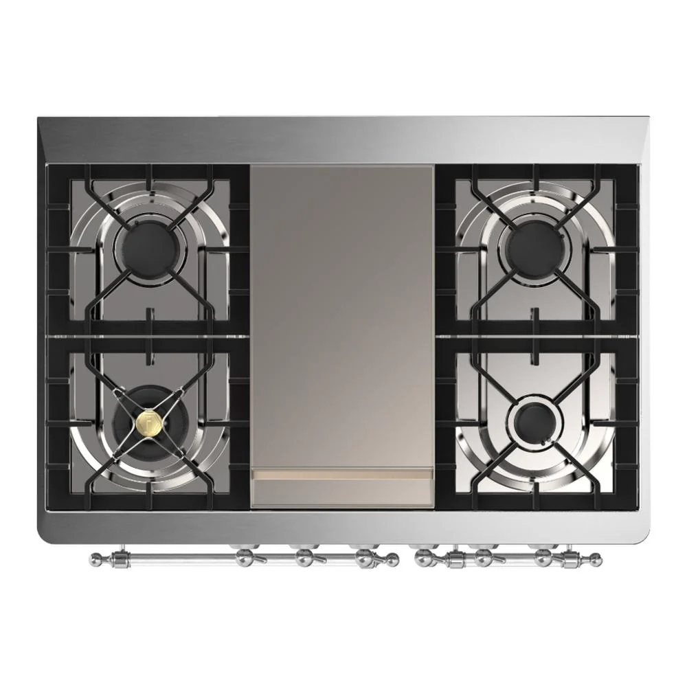 Ilve UMD40FNR3AWCLP Ilve Umd40Fnr3Awclp Majestic Iii 40 Inch Dual Fuel Range With 6 Burners And Griddle, Dual Function Burner Up To 25,000 Btu (Liquid Propane, Triple Glass Door, Antique White, Chrome) - Image 6