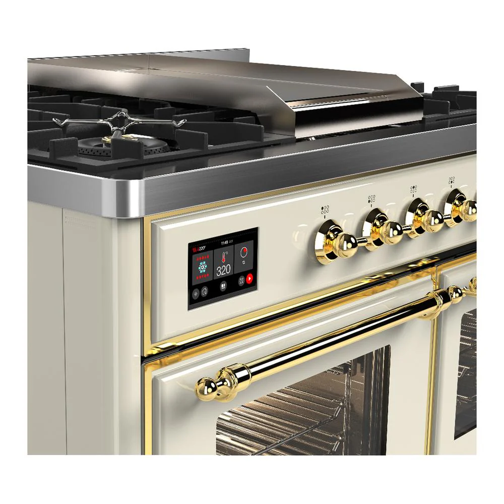 Ilve UMD40FNR3AWG Ilve Umd40Fnr3Awg Majestic Iii 40 Inch Dual Fuel Range With 6 Burners And Griddle, Dual Function Burner Up To 25,000 Btu (Natural Gas, Triple Glass Door, Antique White, Brass) - Image 6