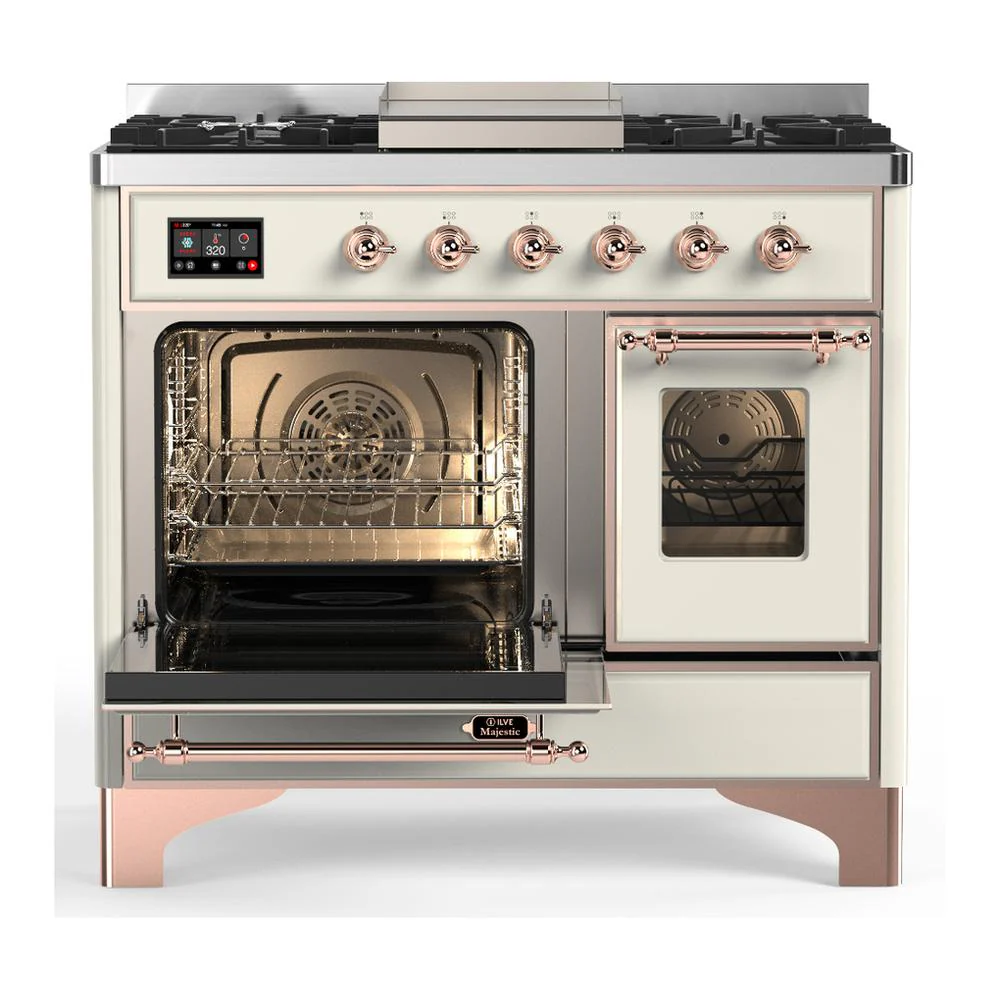 Ilve UMD40FNR3AWPLP Ilve Umd40Fnr3Awplp Majestic Iii 40 Inch Dual Fuel Range With 6 Burners And Griddle, Dual Function Burner Up To 25,000 Btu (Liquid Propane, Triple Glass Door, Antique White, Copper) - Image 3