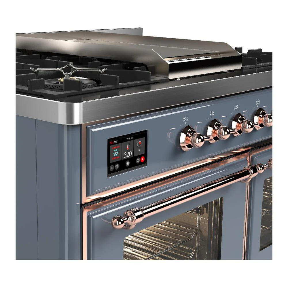 Ilve UMD40FNR3BGP Ilve Umd40Fnr3Bgp Majestic Iii 40 Inch Dual Fuel Range With 6 Burners And Griddle, Dual Function Burner Up To 25,000 Btu (Natural Gas, Triple Glass Door, Blue Grey, Copper) - Image 7