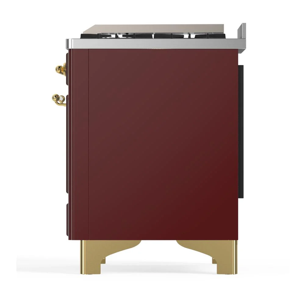 Ilve UMD40FNR3BUGLP Ilve Umd40Fnr3Buglp Majestic Iii 40 Inch Dual Fuel Range With 6 Burners And Griddle, Dual Function Burner Up To 25,000 Btu (Liquid Propane, Triple Glass Door, Burgundy, Brass) - Image 9