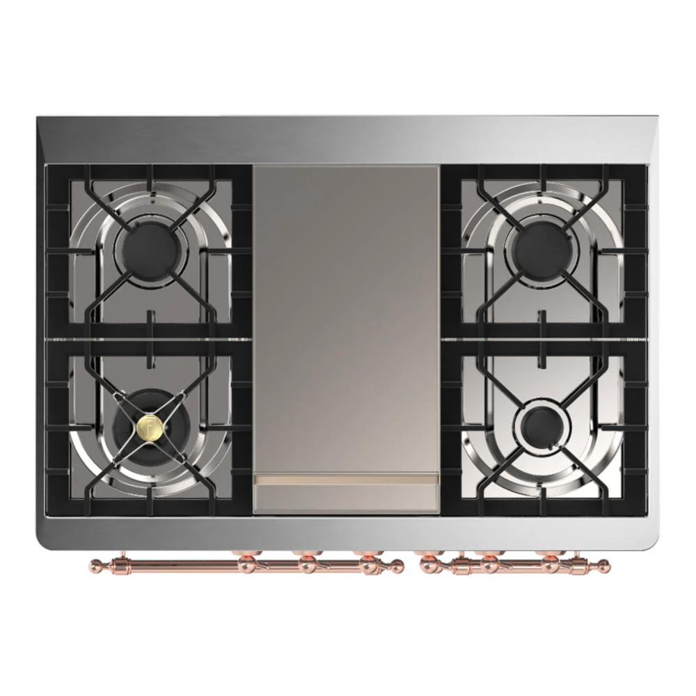 Ilve UMD40FNR3BUPLP Ilve Umd40Fnr3Buplp Majestic Iii 40 Inch Dual Fuel Range With 6 Burners And Griddle, Dual Function Burner Up To 25,000 Btu (Liquid Propane, Triple Glass Door, Burgundy, Copper) - Image 6