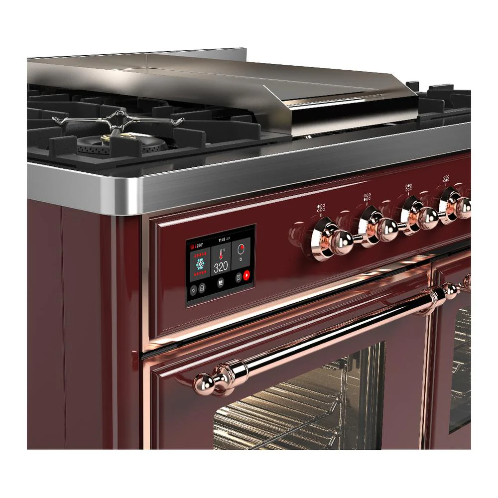 Ilve UMD40FNR3BUPLP Ilve Umd40Fnr3Buplp Majestic Iii 40 Inch Dual Fuel Range With 6 Burners And Griddle, Dual Function Burner Up To 25,000 Btu (Liquid Propane, Triple Glass Door, Burgundy, Copper) - Image 7
