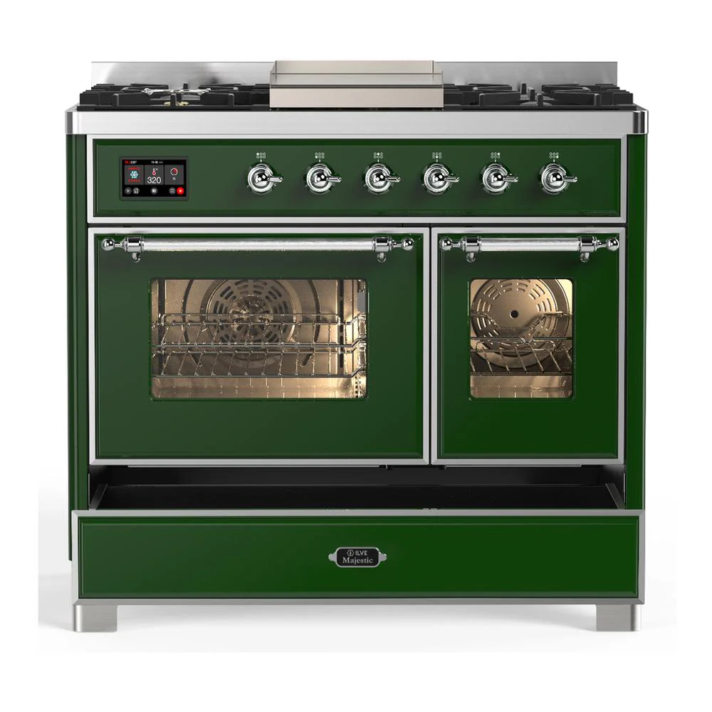 Ilve UMD40FNR3EGC Ilve Umd40Fnr3Egc Majestic Iii 40 Inch Dual Fuel Range With 6 Burners And Griddle, Dual Function Burner Up To 25,000 Btu (Natural Gas, Triple Glass Door, Emerald Green, Chrome) - Image 5