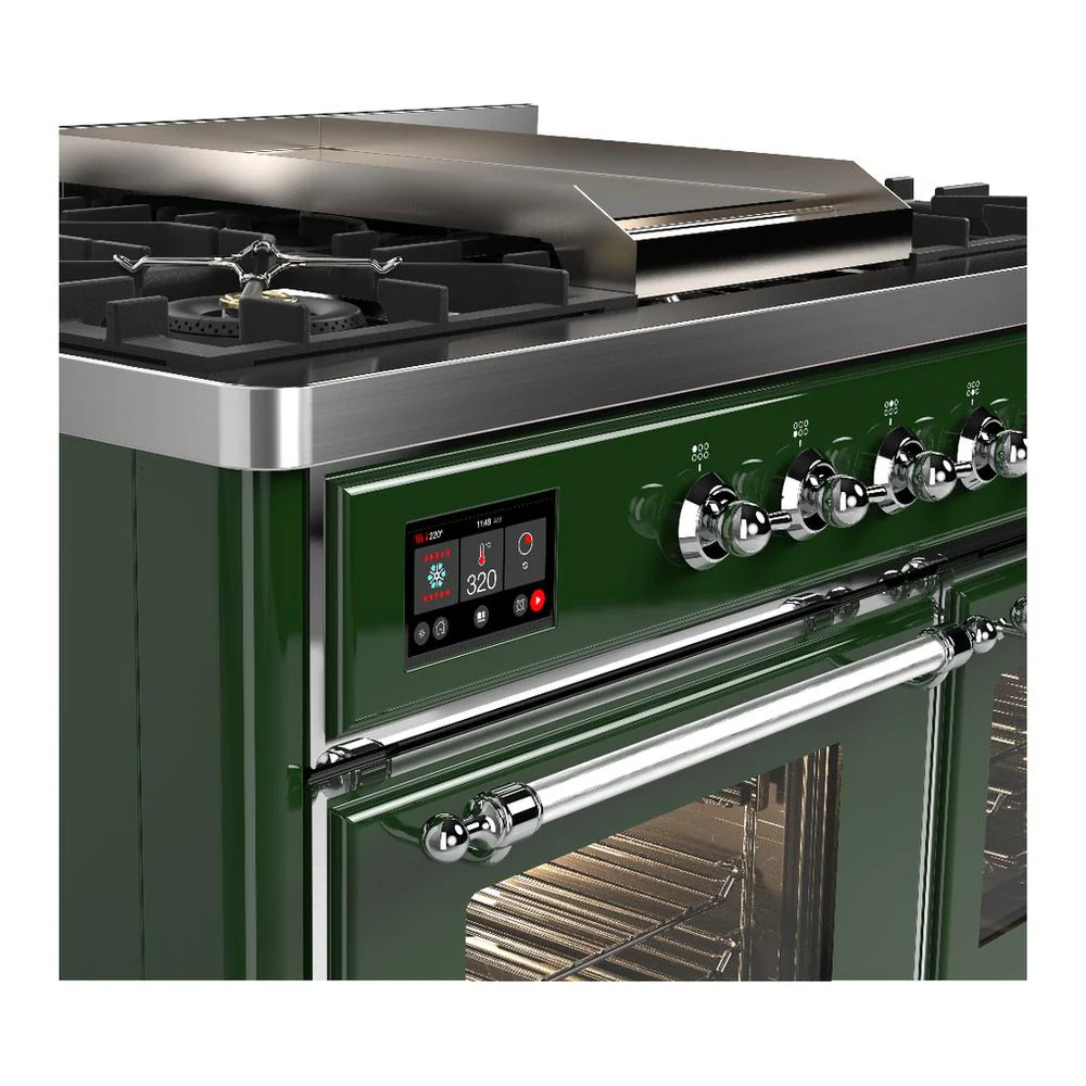 Ilve UMD40FNR3EGC Ilve Umd40Fnr3Egc Majestic Iii 40 Inch Dual Fuel Range With 6 Burners And Griddle, Dual Function Burner Up To 25,000 Btu (Natural Gas, Triple Glass Door, Emerald Green, Chrome) - Image 7
