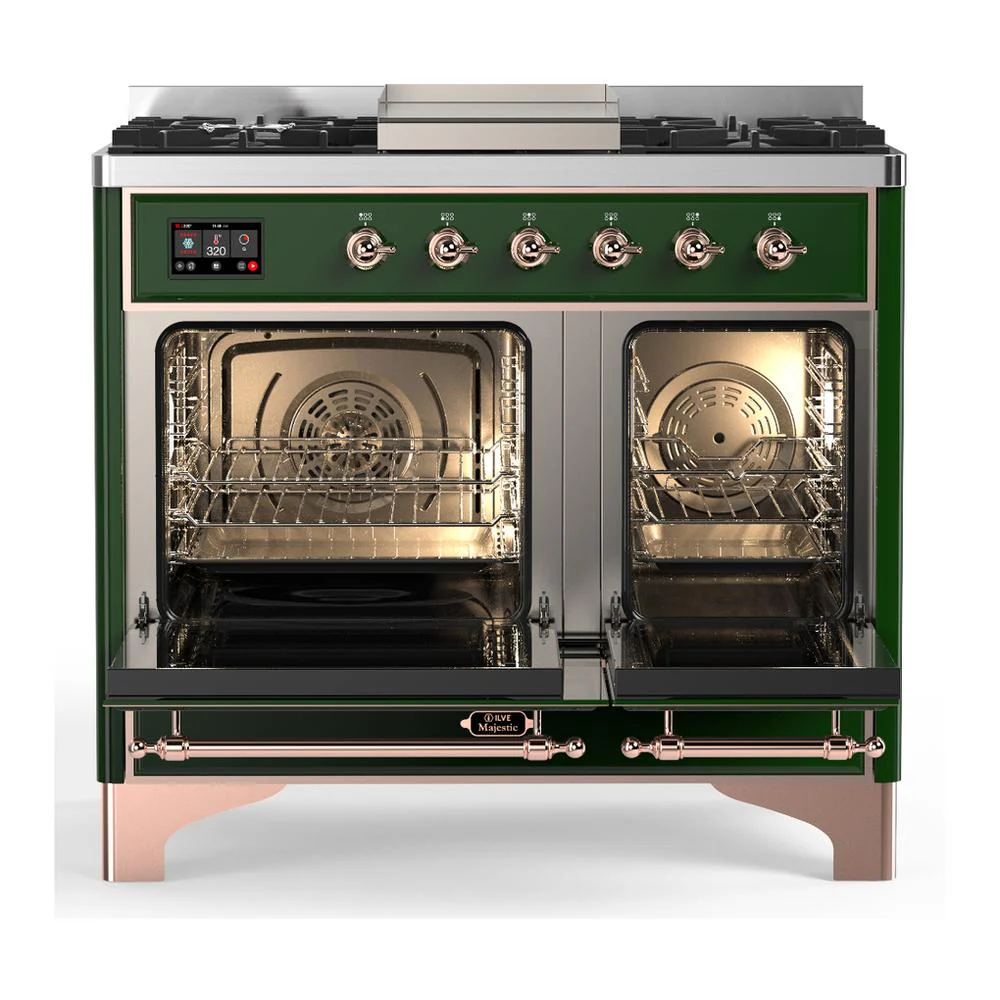 Ilve UMD40FNR3EGP Ilve Umd40Fnr3Egp Majestic Iii 40 Inch Dual Fuel Range With 6 Burners And Griddle, Dual Function Burner Up To 25,000 Btu (Natural Gas, Triple Glass Door, Emerald Green, Copper) - Image 2