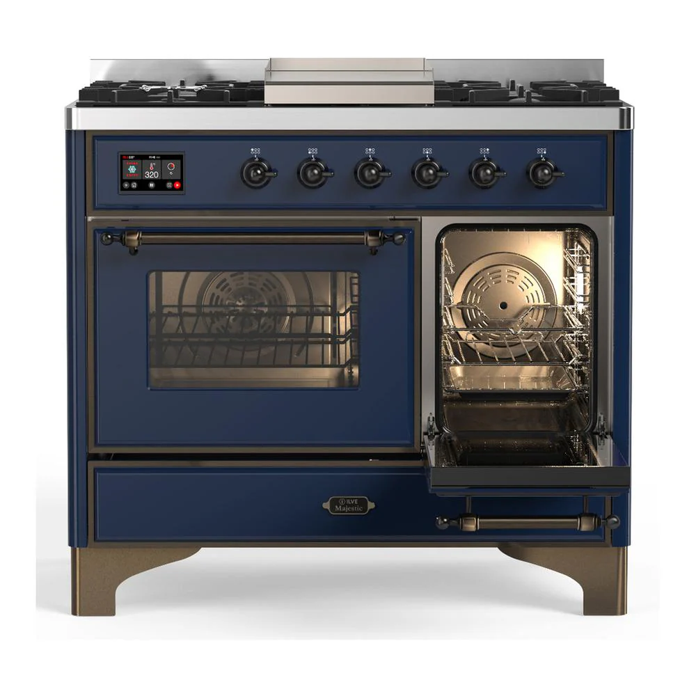 Ilve UMD40FNR3MBB Ilve Umd40Fnr3Mbb Majestic Iii 40 Inch Dual Fuel Range With 6 Burners And Griddle, Dual Function Burner Up To 25,000 Btu (Natural Gas, Triple Glass Door, Midnight Blue, Burnished) - Image 4