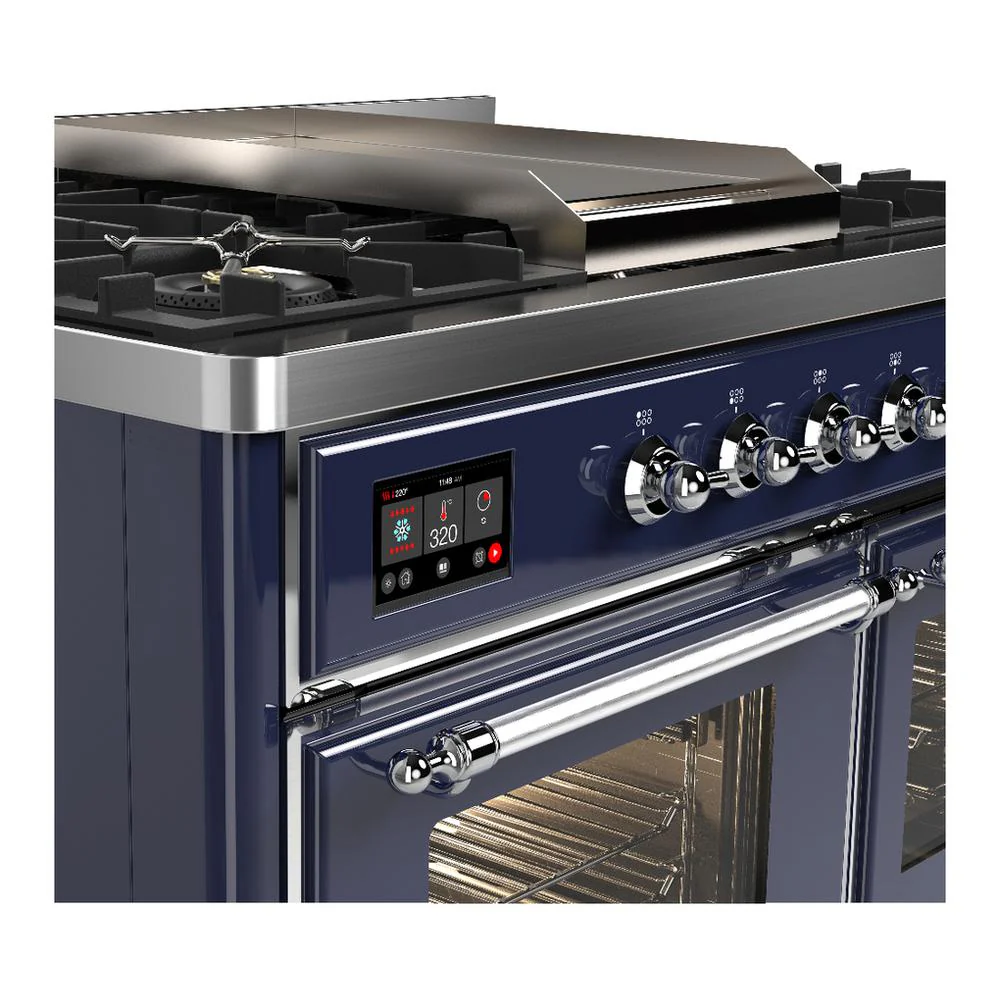 Ilve UMD40FNR3MBCLP Ilve Umd40Fnr3Mbclp Majestic Iii 40 Inch Dual Fuel Range With 6 Burners And Griddle, Dual Function Burner Up To 25,000 Btu (Liquid Propane, Triple Glass Door, Midnight Blue, Chrome) - Image 7