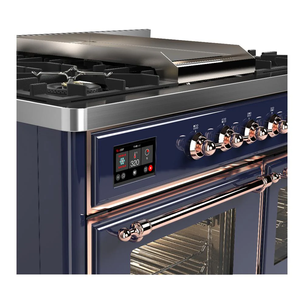 Ilve UMD40FNR3MBP Ilve Umd40Fnr3Mbp Majestic Iii 40 Inch Dual Fuel Range With 6 Burners And Griddle, Dual Function Burner Up To 25,000 Btu (Natural Gas, Triple Glass Door, Midnight Blue, Copper) - Image 7