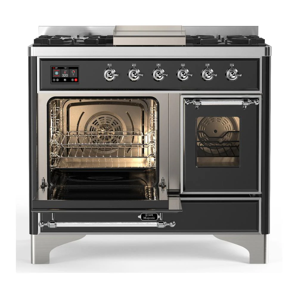 Ilve UMD40FNR3MGC Ilve Umd40Fnr3Mgc Majestic Iii 40 Inch Dual Fuel Range With 6 Burners And Griddle, Dual Function Burner Up To 25,000 Btu (Natural Gas, Triple Glass Door, Graphite Matte, Chrome) - Image 3